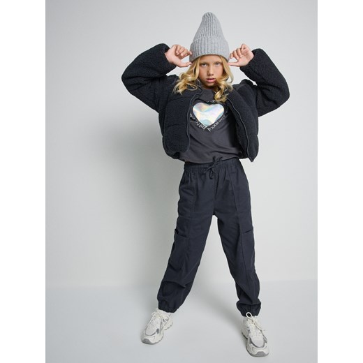 Sinsay - Bawełniana koszulka z połyskującymi elementami - szary Sinsay 158 (12-13 l) Sinsay