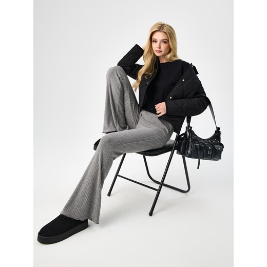 Sinsay - Prążkowane spodnie z szeroką nogawką - szary Sinsay S Sinsay