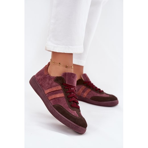 Damskie Sneakersy Zamszowe Bordowe Zazoo N1068 ze sklepu ZAZOO w kategorii Buty sportowe damskie - zdjęcie 185602132
