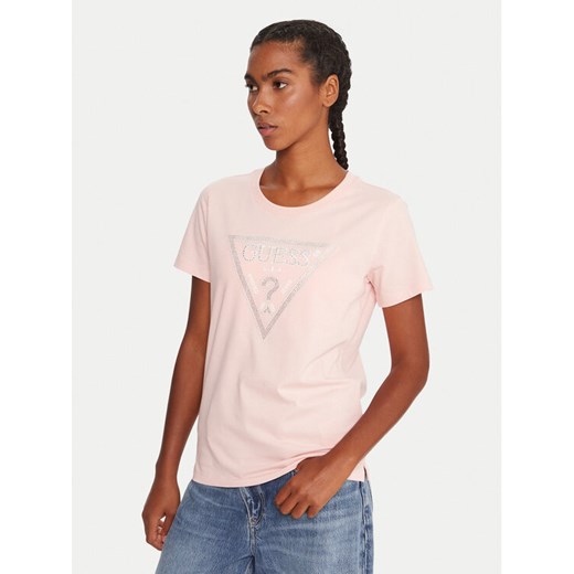 Guess T-Shirt W5BI18 I3Z14 Różowy Regular Fit ze sklepu MODIVO w kategorii Bluzki damskie - zdjęcie 185606302