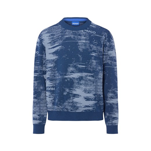 HUGO BLUE Męski sweter z dzianiny - Sorbas Mężczyźni drobna dzianina granatowy wzorzysty ze sklepu vangraaf w kategorii Swetry męskie - zdjęcie 185607520