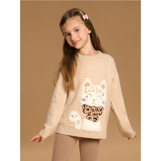 Sinsay - Strukturalny sweter z motywem zwierzęcym - beżowy - id: WK180-80M - marki Sinsay - 185615870 Sinsay - Strukturalny sweter z motywem zwierzęcym - beżowy ze sklepu Sinsay w kategorii Swetry dziewczęce - zdjęcie 185615870