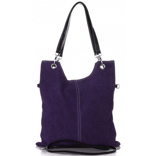 Uniwersalne Torebki Skórzane XL Zamsz Naturalny Fioletowa ze sklepu PaniTorbalska w kategorii Torby Shopper bag - zdjęcie 185618741