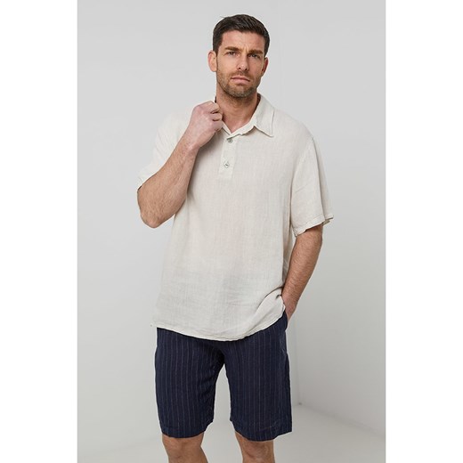 Rodier Lin Lniana koszulka polo w kolorze kremowym ze sklepu Limango Polska w kategorii T-shirty męskie - zdjęcie 185621364