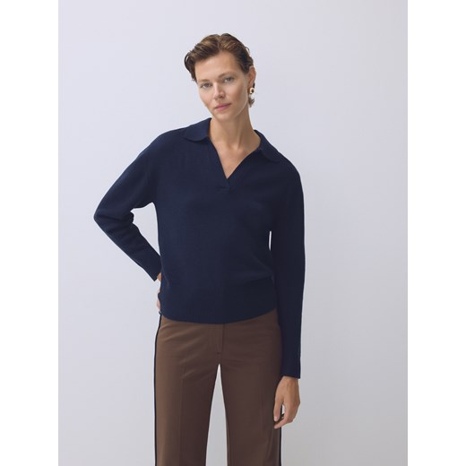Reserved - Sweter polo z wełny merino - granatowy ze sklepu Reserved w kategorii Swetry damskie - zdjęcie 185622564