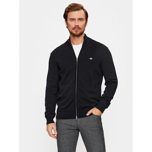 Gant Kardigan Casual Cotton Zip 8030164 Czarny Regular Fit ze sklepu MODIVO w kategorii Swetry męskie - zdjęcie 185625642