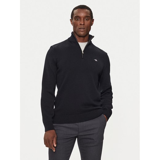 Gant Sweter Casual Cotton Half Zip 8030170 Czarny Regular Fit ze sklepu MODIVO w kategorii Swetry męskie - zdjęcie 185625660