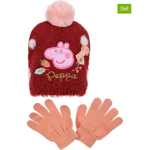 Peppa Pig 3-częściowy zestaw &quot;Świnka Peppa&quot; w kolorze czerwonym ze sklepu Limango Polska w kategorii Czapki dziecięce - zdjęcie 185627073