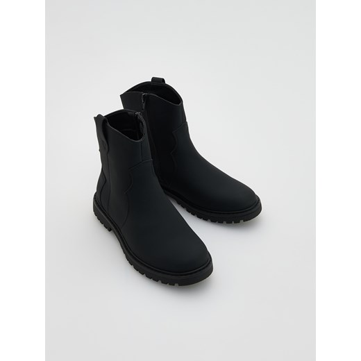 Reserved - Botki z imitacji skóry - czarny Reserved 36 Reserved