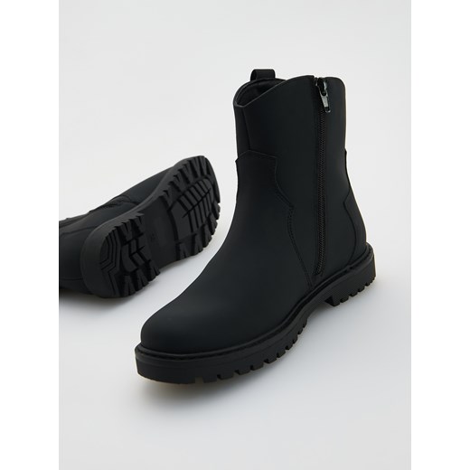 Reserved - Botki z imitacji skóry - czarny Reserved 34 Reserved