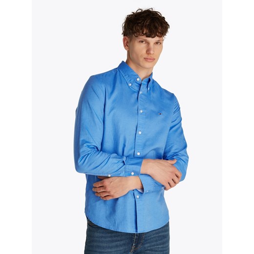Tommy Hilfiger Męska koszula casual z zawartością lnu Mężczyźni Regular Fit Bawełna indygo jednolity ze sklepu vangraaf w kategorii Koszule męskie - zdjęcie 185633340