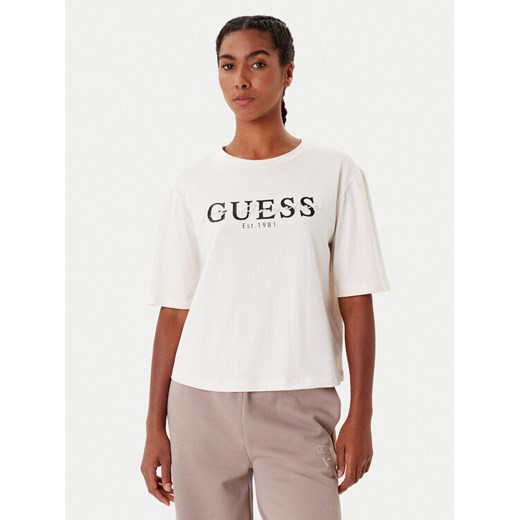 Guess T-Shirt V5YI02 I3Z14 Beżowy Boxy Fit ze sklepu MODIVO w kategorii Bluzki damskie - zdjęcie 185635031