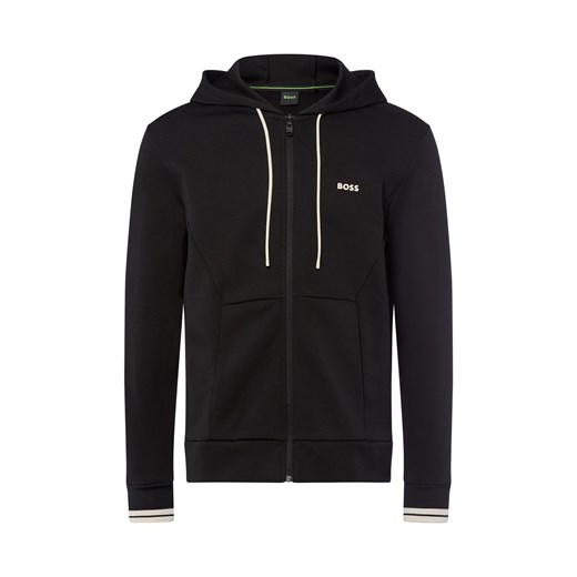 BOSS Green Męska kurtka z kapturem - Hoodie Zone Mężczyźni Materiał dresowy czarny jednolity ze sklepu vangraaf w kategorii Bluzy męskie - zdjęcie 185638351