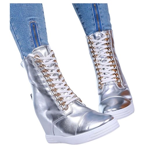 Lekko ocieplane damskie trampki sneakersy na koturnie /F2-3 18061 T238/ ze sklepu Pantofelek24.pl w kategorii Botki - zdjęcie 185638463