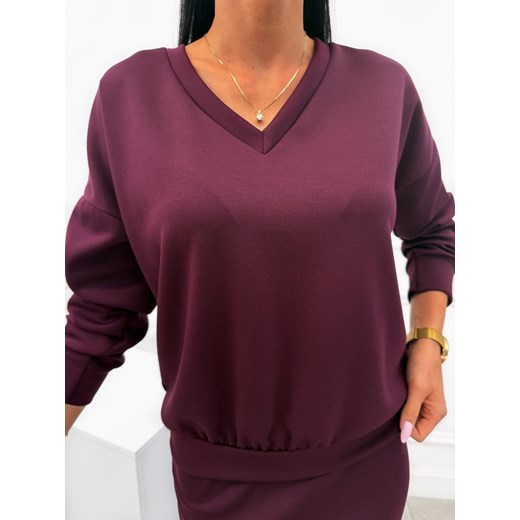 Burgundowa Bluza z Dekoltem V ze sklepu ModnaKiecka.pl w kategorii Bluzy damskie - zdjęcie 185639720