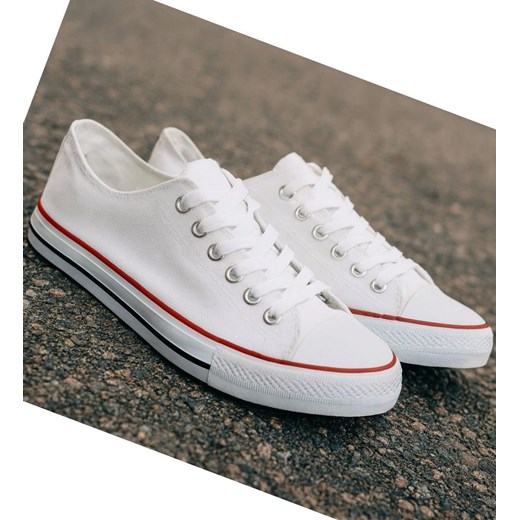 Trampki męskie Sznurowane białe z tkaniny /B7-3 18062 T233/ ze sklepu Pantofelek24.pl w kategorii Trampki męskie - zdjęcie 185639821
