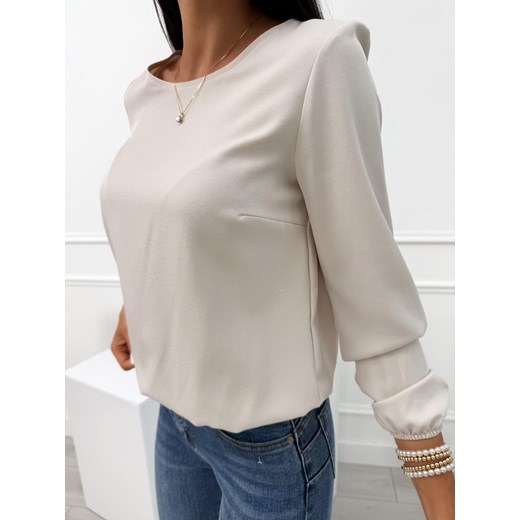 Beżowa Klasyczna Bluzka z Długim Rękawem Modnakiecka.pl 50 ModnaKiecka.pl