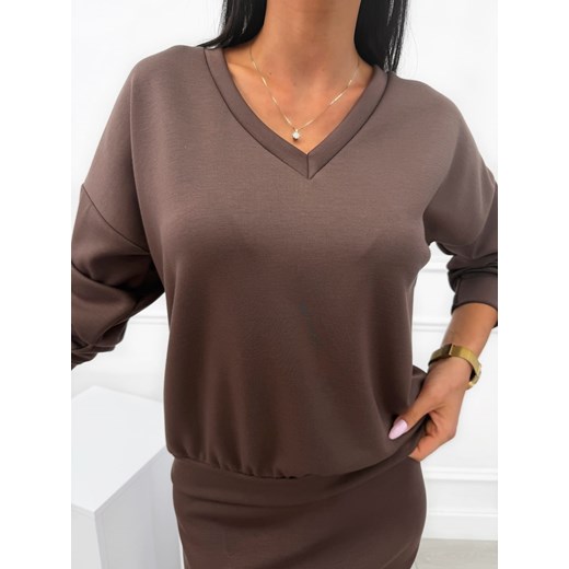 Czekoladowa Bluza z Dekoltem V ze sklepu ModnaKiecka.pl w kategorii Bluzy damskie - zdjęcie 185640434