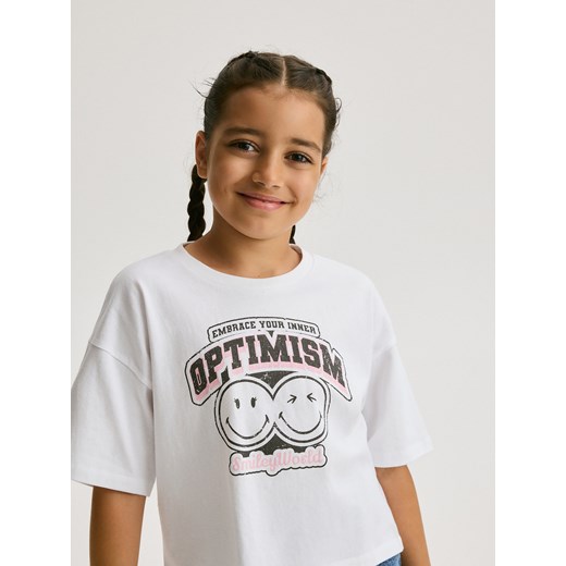 Reserved - T-shirt SmileyWorld® - biały ze sklepu Reserved w kategorii Bluzki dziewczęce - zdjęcie 185643054