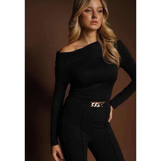 Czarna Bluzka Longsleeve Vices z Asymetrycznym Dekoltem Fertie ze sklepu renee.pl w kategorii Bluzki damskie - zdjęcie 185643783
