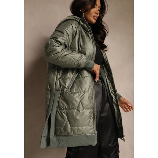 Zielona Przejściowa Kurtka z Kapturem Zdobiona Pikowaniem Fesulia ze sklepu renee.pl w kategorii Kurtki damskie - zdjęcie 185643821