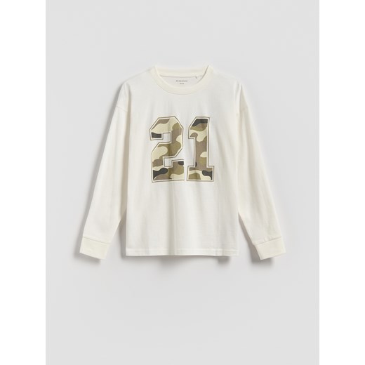 Reserved - Bawełniany longsleeve - złamana biel ze sklepu Reserved w kategorii T-shirty chłopięce - zdjęcie 185645990