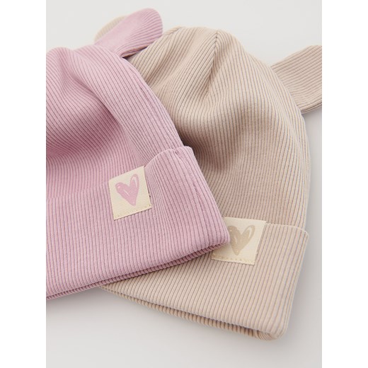 Reserved - Dzianinowa czapka z uszkami 2 pack - wielobarwny Reserved 3-6 miesięcy Reserved