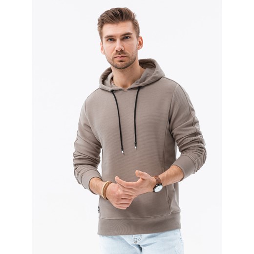Bluza męska z kapturem - beżowa B1155 ze sklepu ombre w kategorii Bluzy męskie - zdjęcie 185649324