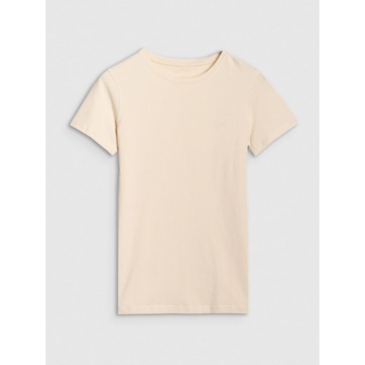 Damski t-shirt basic 4F 4FWSS25TTSHF2351 - beżowy ze sklepu Sportstylestory.com w kategorii Bluzki damskie - zdjęcie 185649844
