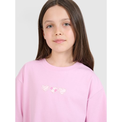 Dziewczęcy t-shirt z nadrukiem 4F 4FJRSS25TTSHF2656 - różowy 4f Junior 140 promocja Sportstylestory.com