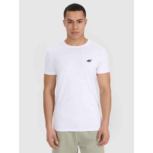 Męski t-shirt basic slim 4F 4FRMM00TTSHM3068 - biały ze sklepu Sportstylestory.com w kategorii T-shirty męskie - zdjęcie 185650283