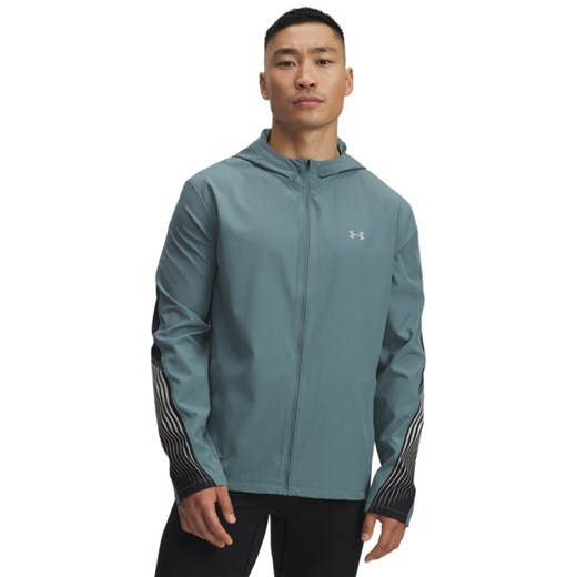 Męska kurtka do biegania Under Armour UA Velociti Storm Hooded - turkusowa ze sklepu Sportstylestory.com w kategorii Kurtki męskie - zdjęcie 185650302