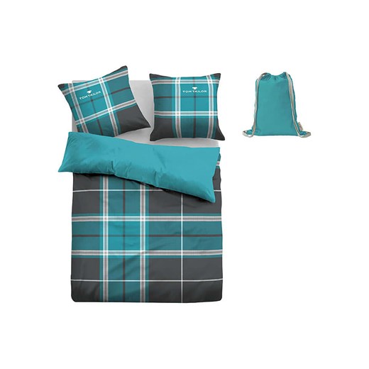 Tom Tailor home Komplet pościeli flanelowej &quot;Eric&quot; w kolorze turkusowo-szarym - 200 x 135 cm ze sklepu Limango Polska w kategorii Pościele - zdjęcie 185650701