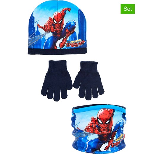 Spiderman 3-częściowy zestaw &quot;Spider-Man&quot; w kolorze niebiesko-granatowym ze sklepu Limango Polska w kategorii Czapki dziecięce - zdjęcie 185652353