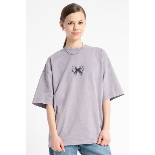 Fioletowy t-shirt z minimalistyczną grafiką z przodu, kolor - fioletowy, rozmiar - 170 ze sklepu REPORTER w kategorii Bluzki dziewczęce - zdjęcie 185652672