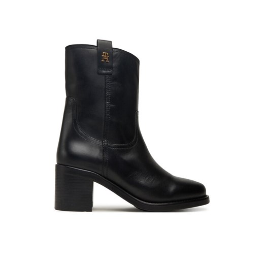 Tommy Hilfiger Botki Riding Lthr Mid Boot Block Heel FW0FW08776 Czarny ze sklepu MODIVO w kategorii Botki - zdjęcie 185653910