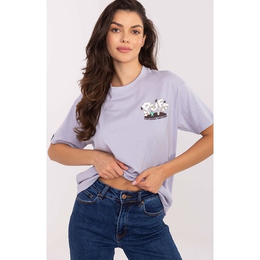 Liliowy t-shirt damski z nadrukiem D12022AI02645S, Kolor liliowy, Rozmiar L, XS Primodo