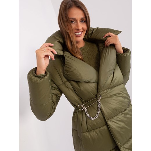 Lekka puchowa kurtka zimowa damska Factory Price khaki (TR8310) ze sklepu goodlookin.pl w kategorii Kurtki damskie - zdjęcie 185657143