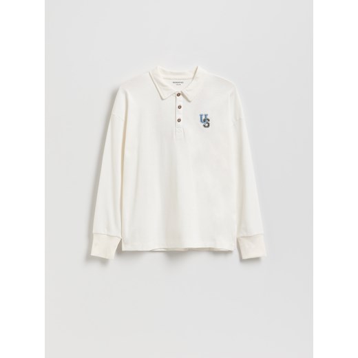 Reserved - Bawełniany longsleeve polo - złamana biel ze sklepu Reserved w kategorii T-shirty chłopięce - zdjęcie 185657694