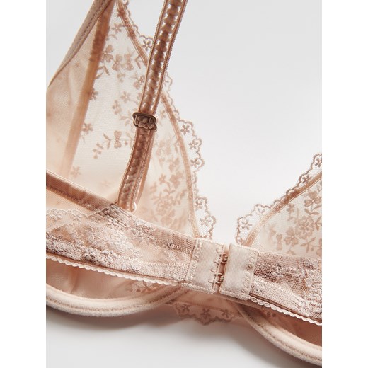 Reserved - Siateczkowy biustonosz z haftem - kremowy Reserved 75E Reserved