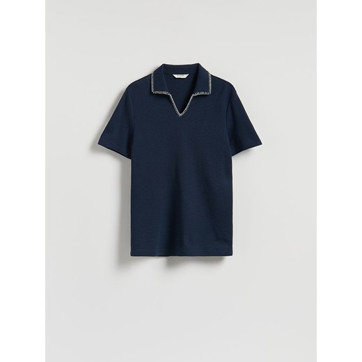 Reserved - Strukturalna koszulka polo - granatowy ze sklepu Reserved w kategorii T-shirty męskie - zdjęcie 185657852