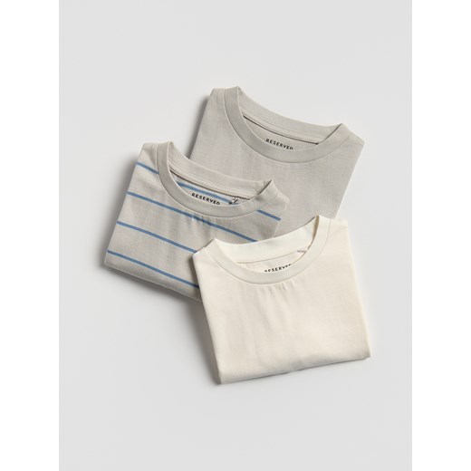 Reserved - Bawełniany t-shirt 3 pack - złamana biel ze sklepu Reserved w kategorii T-shirty chłopięce - zdjęcie 185657884