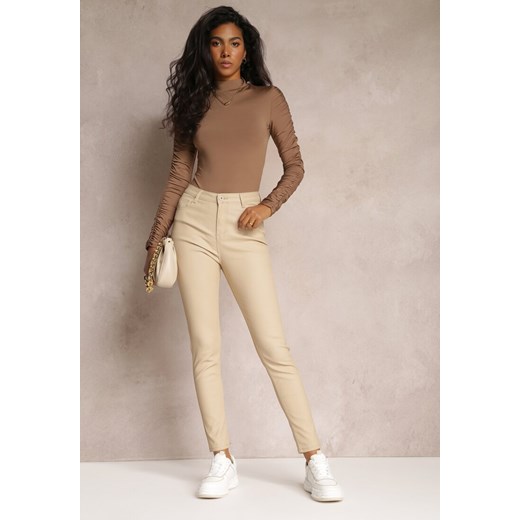 Beżowe Casualowe Spodnie Skinny o Modelującym Fasonie Elovi ze sklepu renee.pl w kategorii Spodnie damskie - zdjęcie 185658500