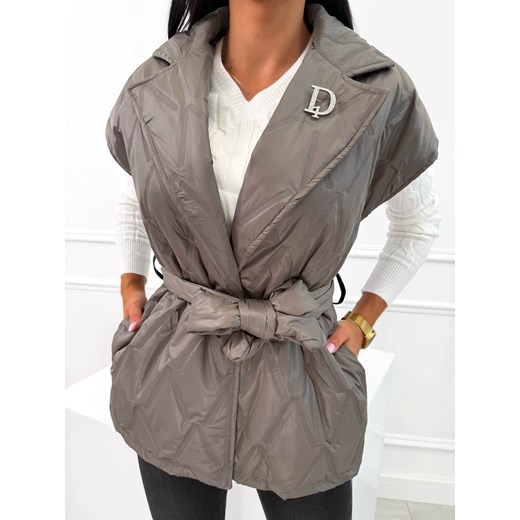 Szara Kamizelka z Ozdobną Broszką Modnakiecka.pl 46 ModnaKiecka.pl