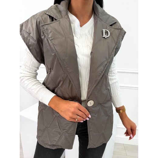 Szara Kamizelka z Ozdobną Broszką Modnakiecka.pl 40 ModnaKiecka.pl