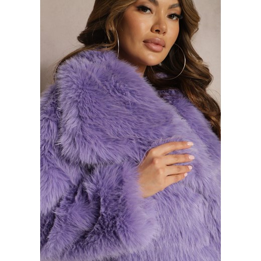 Fioletowa Kurtka Futro z Długim Włosiem Zelita Renee 2XL renee.pl
