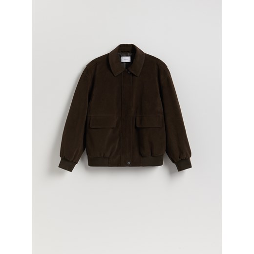 Reserved - Kurtka oversize z imitacji zamszu - ciemnobrązowy Reserved S Reserved