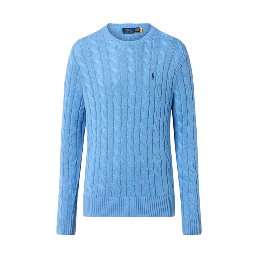 Polo Ralph Lauren Męski sweter z dzianiny Mężczyźni Bawełna niebieski jednolity ze sklepu vangraaf w kategorii Swetry męskie - zdjęcie 185664431