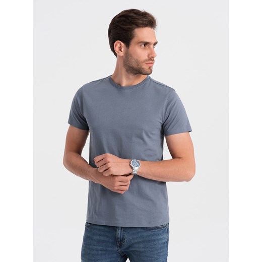 Klasyczny T-shirt męski bawełniany BASIC - jeansowy V5 OM-TSBS-0146 ze sklepu ombre w kategorii T-shirty męskie - zdjęcie 185668061