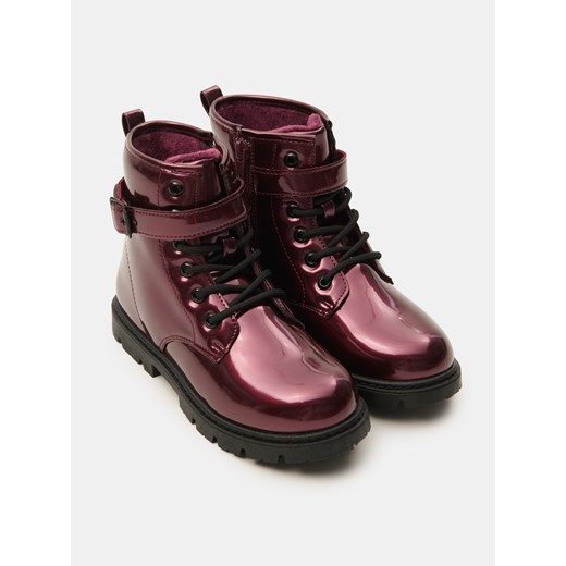 Sinsay - Lakierowane botki z ociepleniem - czerwony Sinsay 34 Sinsay